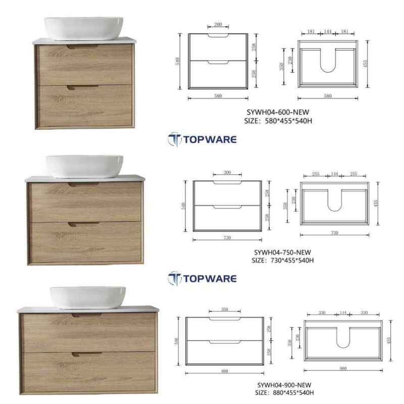 MINA Finger Pull All Drawer Natural Timber/ Prime Oak Wall Hung Vanity