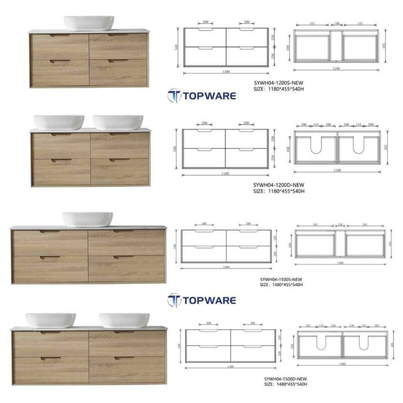 MINA Finger Pull All Drawer Natural Timber/ Prime Oak Wall Hung Vanity