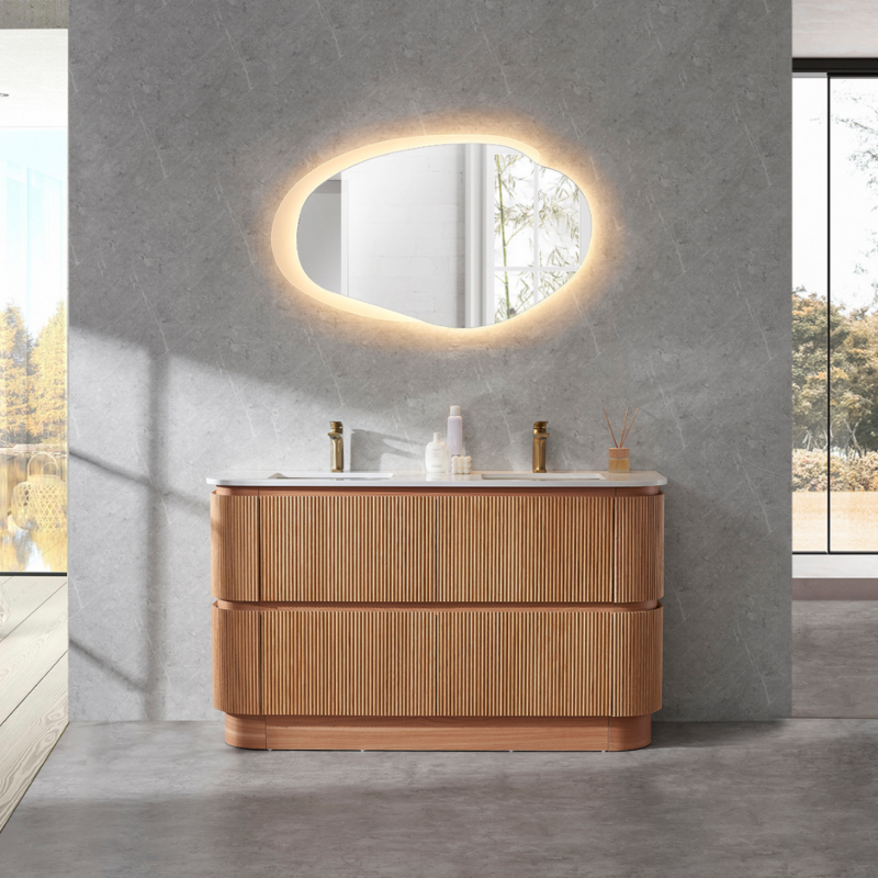 Hudson 900/ 1200/ 1500mm Fluted Rosewood Curved Vanity with Side drawers