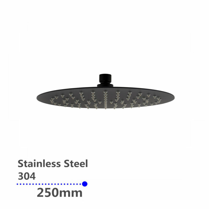 200/250/300mm Black Super-slim Round Stainless Steel Shower Head