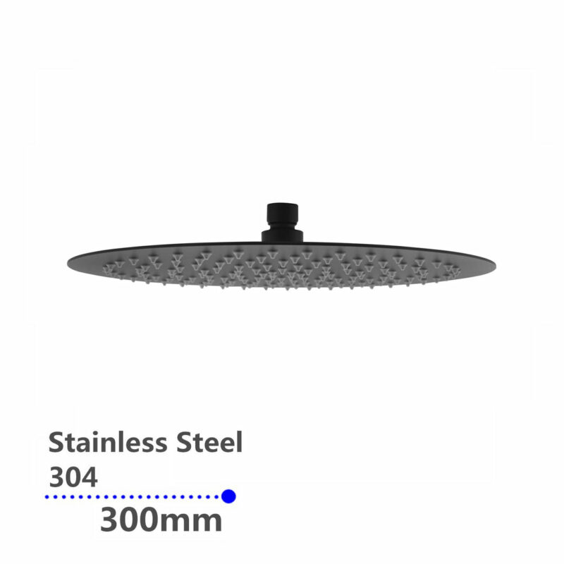 200/250/300mm Black Super-slim Round Stainless Steel Shower Head