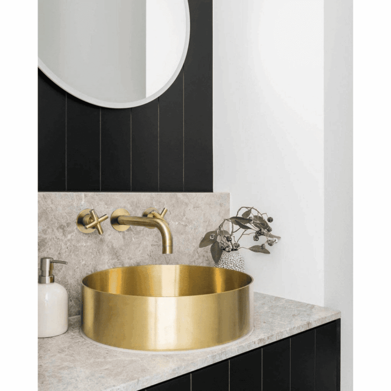 Lavello Round Steel Bathroom Basin 380 x 110 in Tiger Bronze Gold