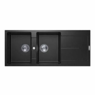 1160 x 500mm Carysil Black Double Bowl Drainer Board Granite Kitchen Sink