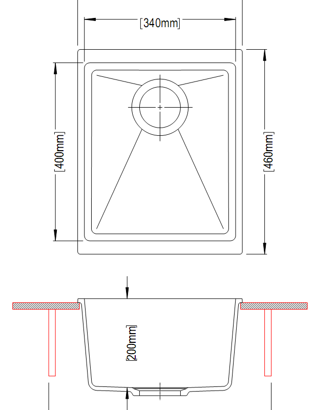 370 x 460mm Carysil Black Single Bowl Granite Kitchen/ Laundry Sink