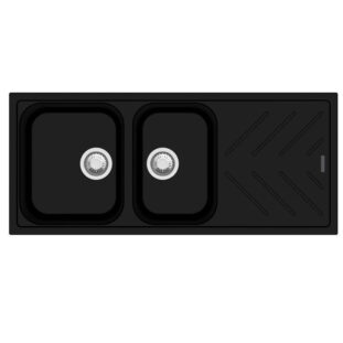 1160x500mm Black Granite 1 and 3/4 Bowls Drainboard Kitchen Sink