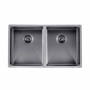 770*450mm Gun Metal Grey Hand-made Double Bowl Smooth Finish Kitchen Sink