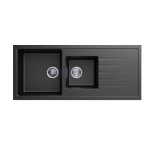 1160 x 500mm Carysil Black 1 and a Half Bowl Drainer Board Granite Kitchen Sink