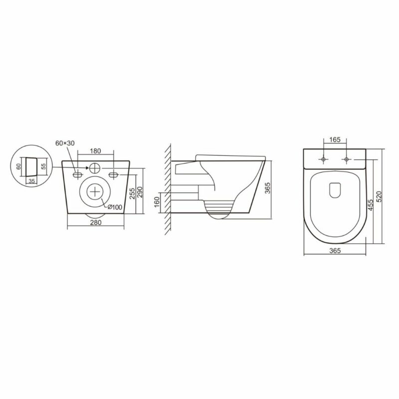 TRESA Wall Hung Tornado & Rimless Pan and R&T in wall cistern Package
