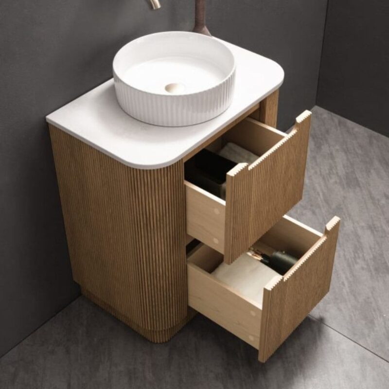 Oakmere 900mm Golden Oak Fluted Fresstanding Plywood Vanity