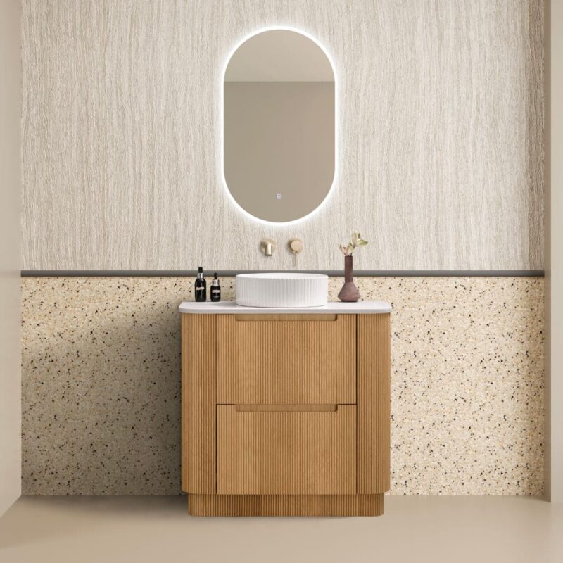 Oakmere 900mm Golden Oak Fluted Fresstanding Plywood Vanity