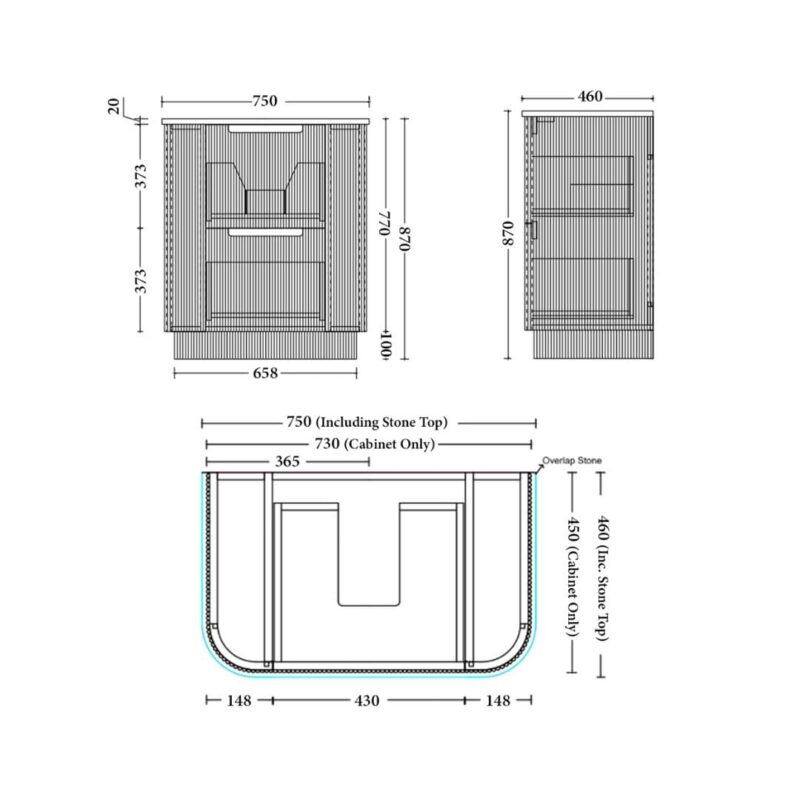 Oakmere 750mm Golden Oak Fluted Fresstanding Plywood Vanity