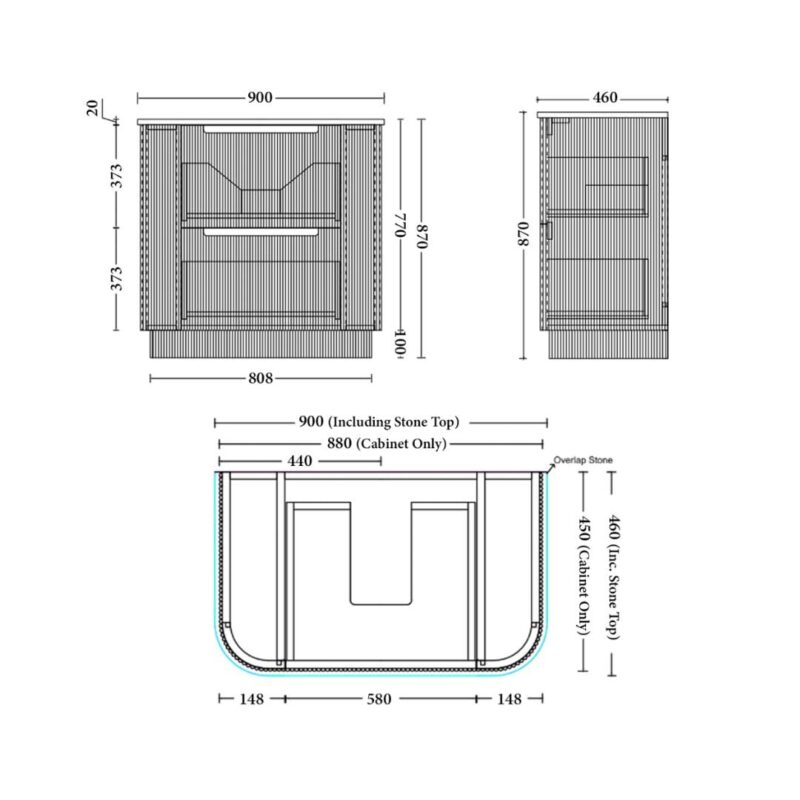 Oakmere 900mm Golden Oak Fluted Fresstanding Plywood Vanity