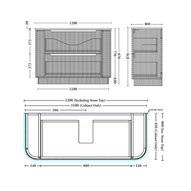 Oakmere 1200mm Golden Oak Fluted Fresstanding Plywood Vanity