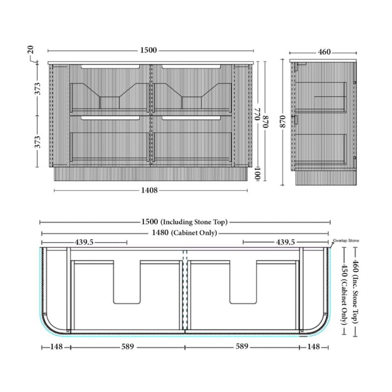 Oakmere 1500mm Double Golden Oak Fluted Fresstanding Plywood Vanity