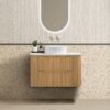 Oakmere 900mm Golden Oak Wall Hung Fluted Vanity with side drawers