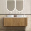 Oakmere 1500mm Golden Oak Double Wall Hung Fluted Vanity with side drawers